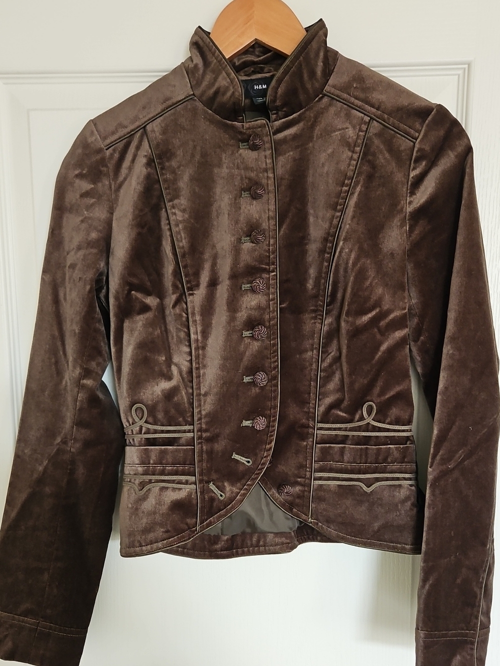 H&M Dark Brown Velvet Military-Inspired Women's Blazer- US 4